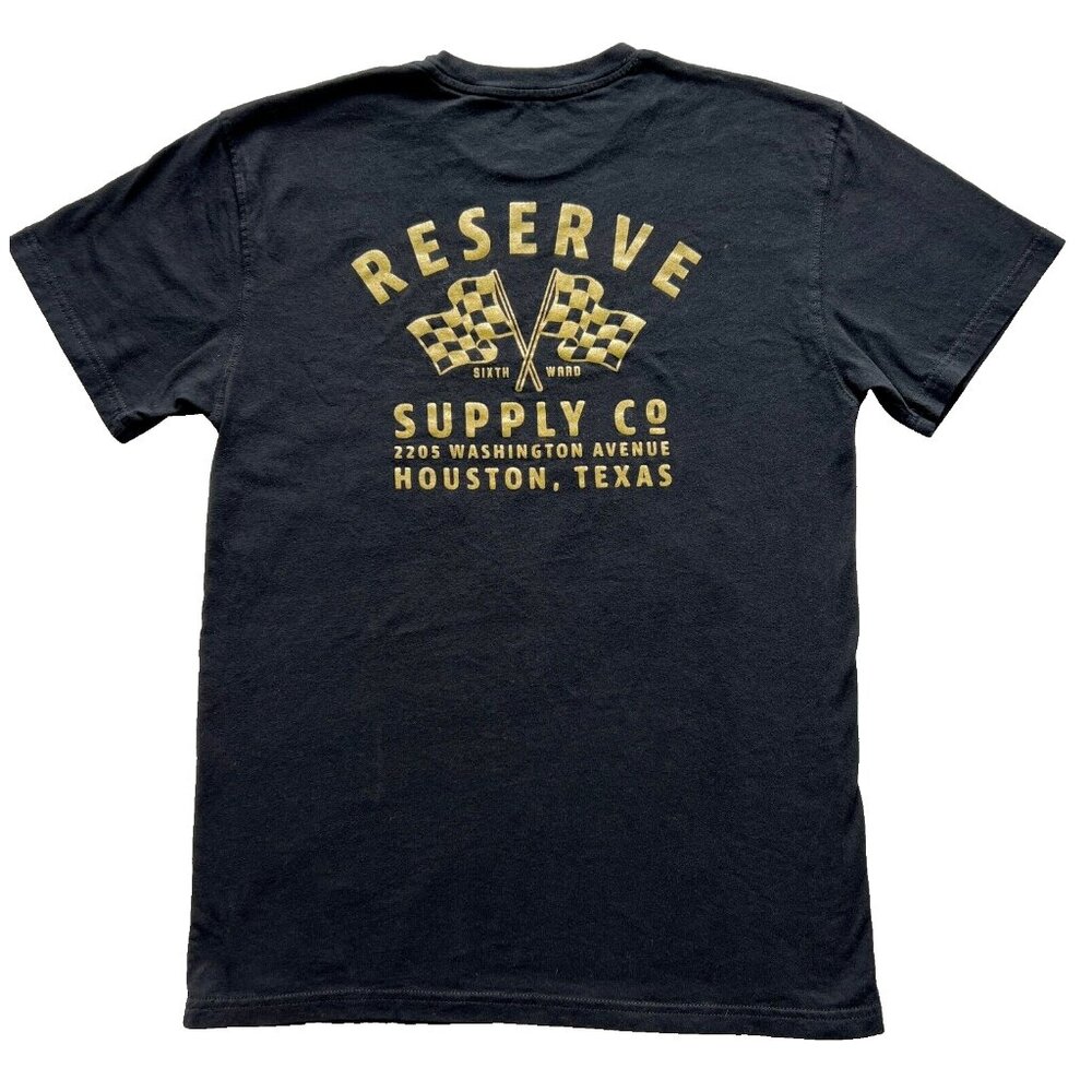 Black Racing Flags T Shirt Gold Graphic Print Men's Reserve Supply Co Houston